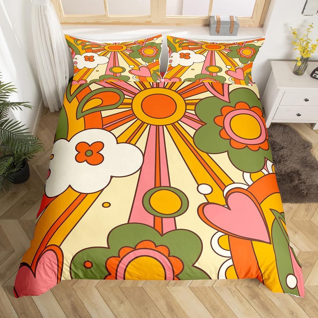 Colorful Flowers Beding Set Boho Paisley Floral Decor Soft Duvet Cover for Women Mothers Day Gifts, Warm Soft plus Breathable Quen