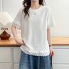 2026 Summer Plus Size Women's Lace Patchwork Cotton T-Shirt - Short Sleeve Slimming Top for Chubby Girls