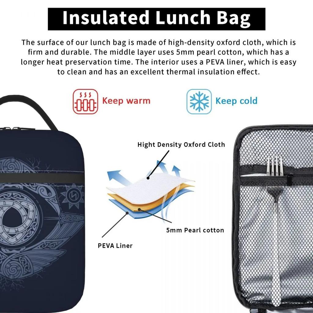 Odin's Eye Insulated Lunch Bag for Work School Raven Norse God Portable Cooler Thermal Lunch Box Women Kids