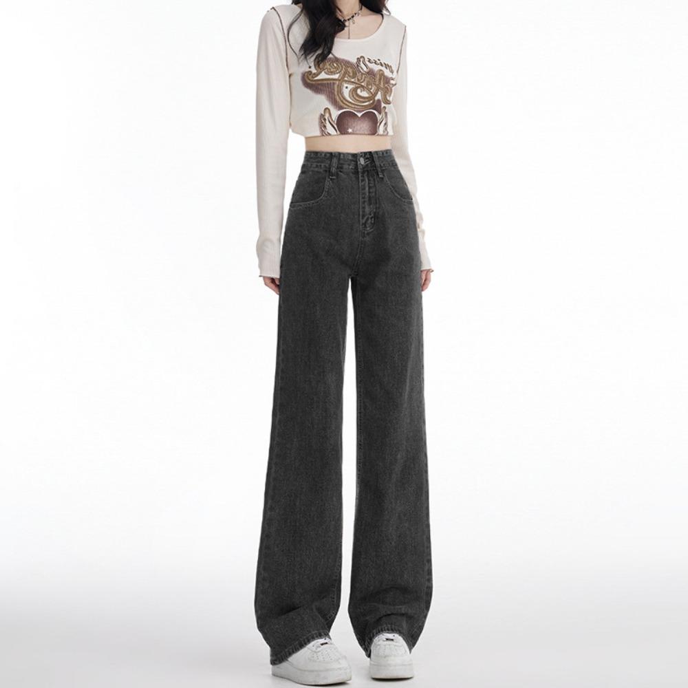 Simple Personality Wide-leg Jeans Women's 2025 New High-waisted and Thin Straight Mopping Jeans