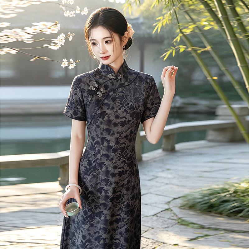 Black Skinny Mom Wear National Style New Chinese Daily Suzhou Cheongsam Improved Young Women's High-end Dress
