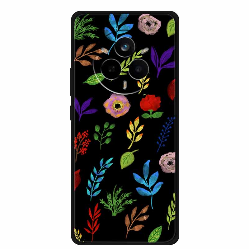For Realme 14 Pro Case Luxury Phone Cover For Realme 14 Pro+ Cute Floral Black Silicone Soft Case TPU Funda Realme 14 Pro Plus