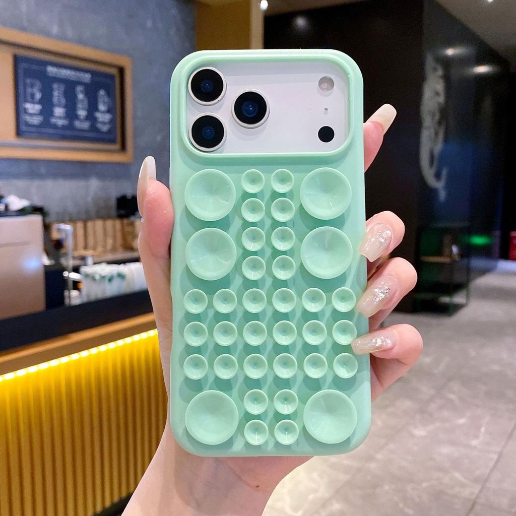 The new Macaron suction cup silicone is suitable for Apple 16promax mobile phone case 17Air simple three-dimensional protective case.
