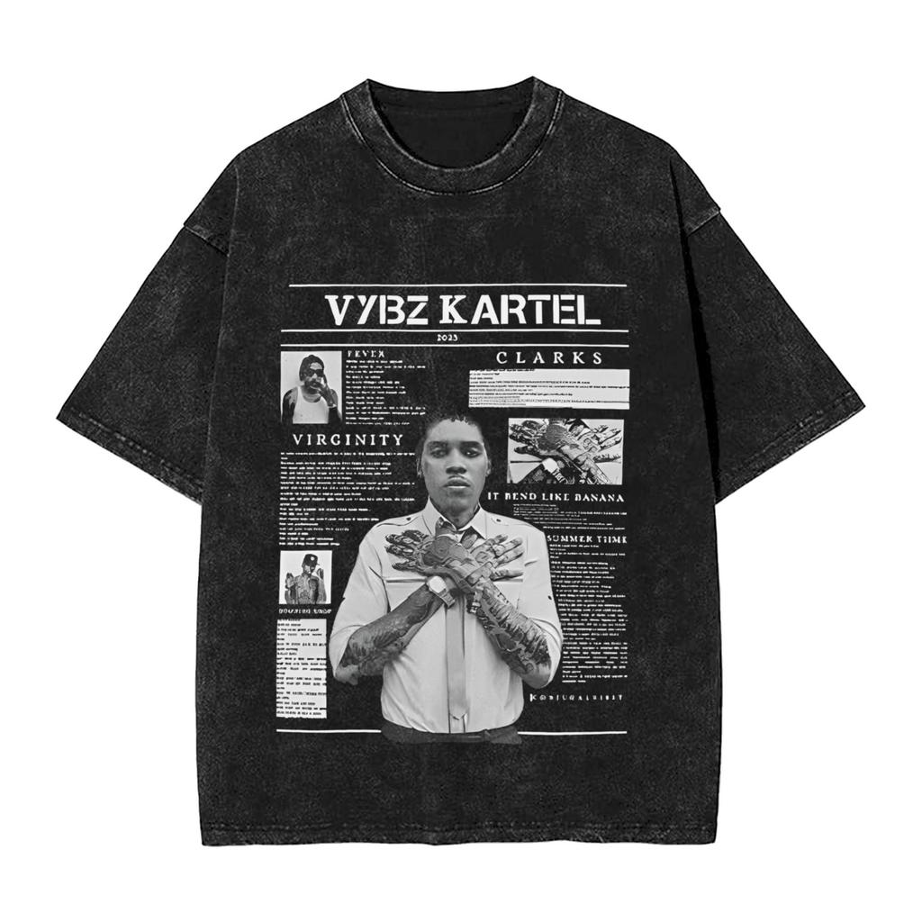 Rapper Vybz Kartel Tour 2025 Magliette da Uomo Lavate Vintage Manica Corta Girocollo Magliette Cotone Regalo di Compleanno Vestiti