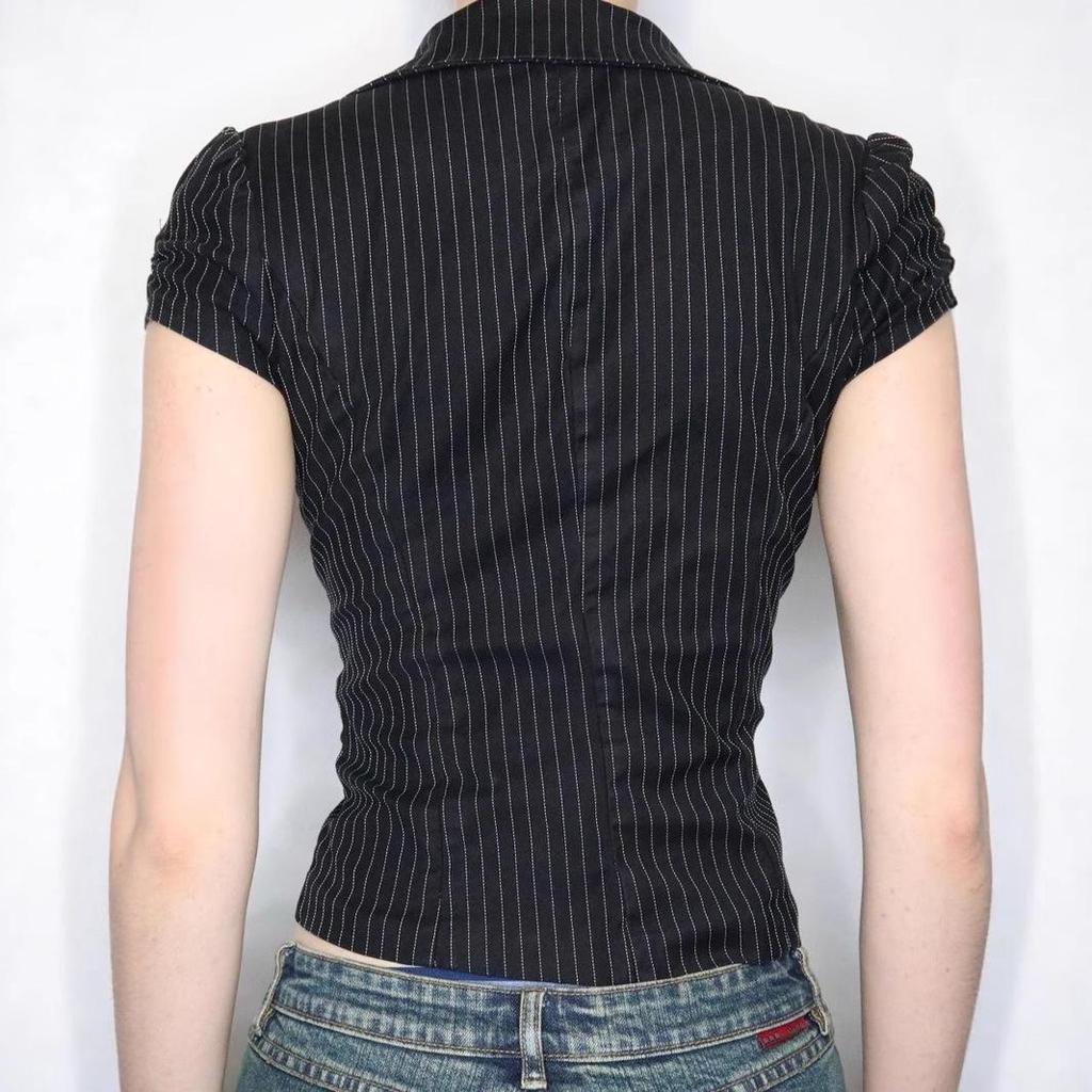 American Hot Girl Style Deep V Striped Shirt & Waist-Cinched Cardigan Suit