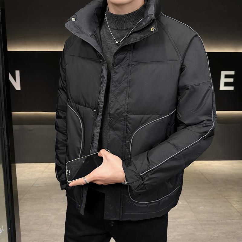 Winter Stand Up Collar Down Jacket for Men, Short, Thick, Youth Warm, White Duck Down Casual Couple Jacket