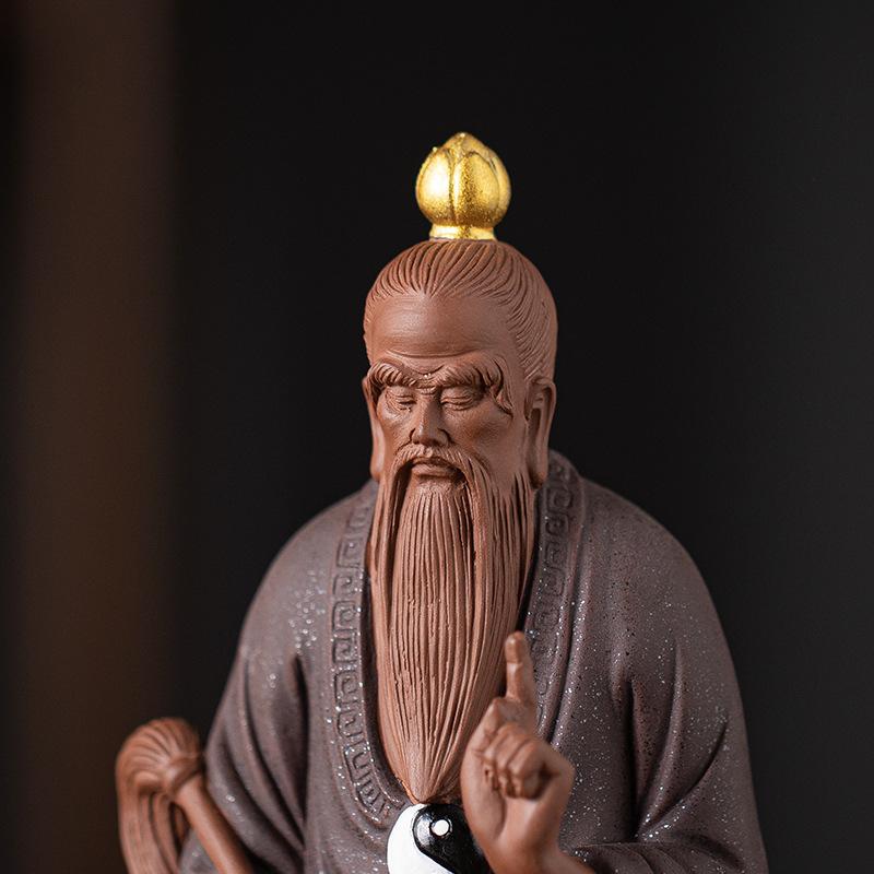 Ceramica Taishanglaojun Yuan shi Tianzun Statua Figura Taoista, Sabbia Viola Scultura Fatta a Mano Casa Stanza Ufficio Statuette Feng Shui