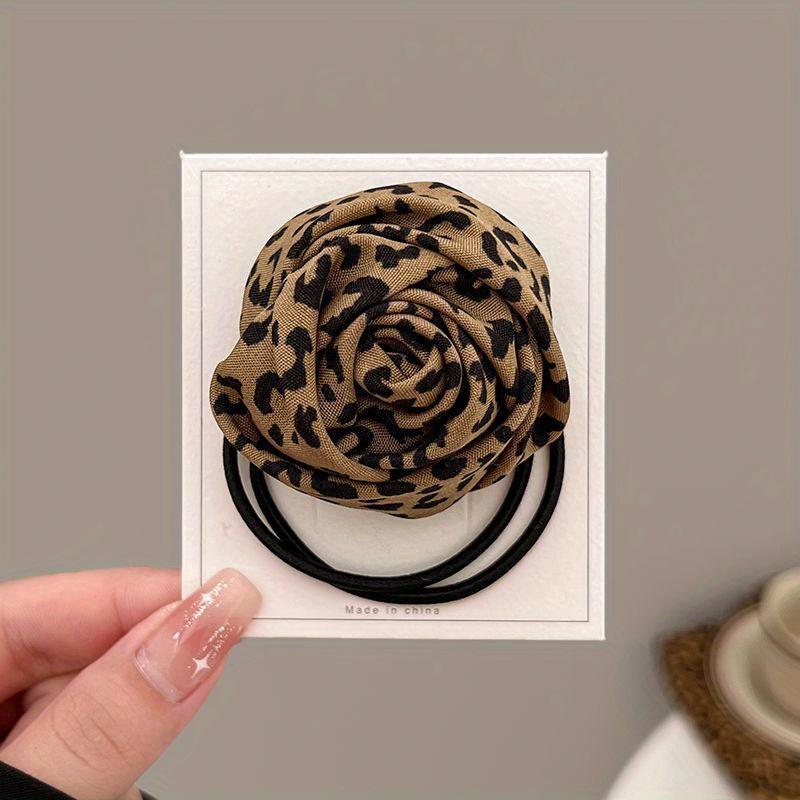 

1/2 шт. Резинки для волос с леопардовым принтом и розой - Бежевый, Черный, Животный принт, Эластичные Нескользящие резинки для волос для женщин, Эластичные аксессуары для волос