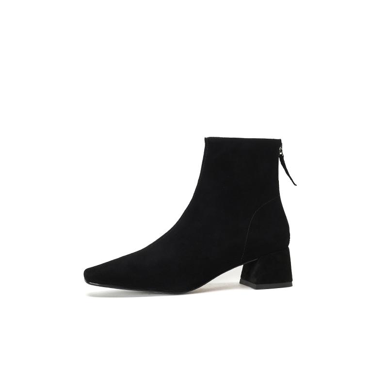 

Krazing Pot Замшевые осенне-зимние туфли на среднем каблуке Ботинки челси с квадратным носком, сохраняющие тепло, на молнии Ботильоны 34 чёрный