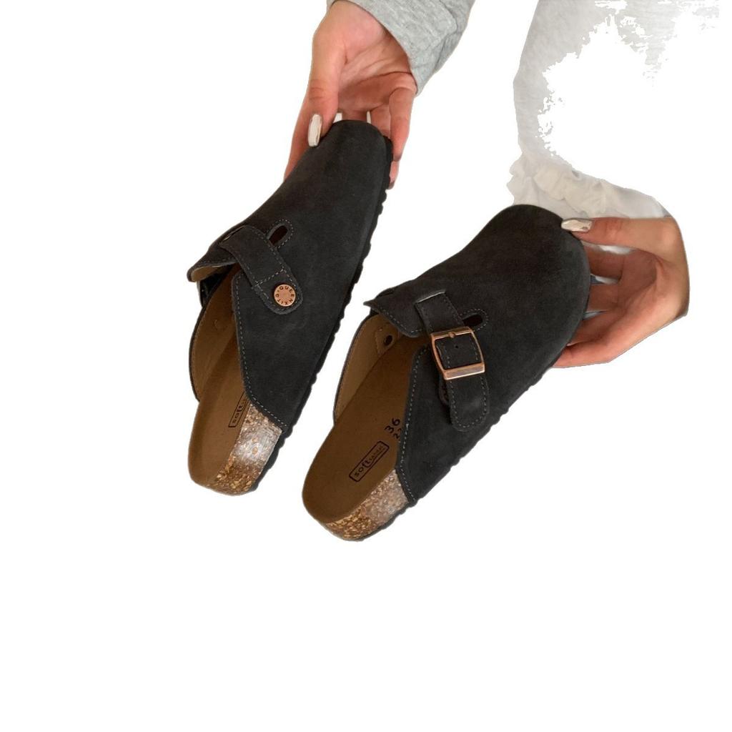 Platform Leather Shoes Women'S Shoes Spring And Summer Outer Wear Bag Head Half Slippers Boken Shoes
