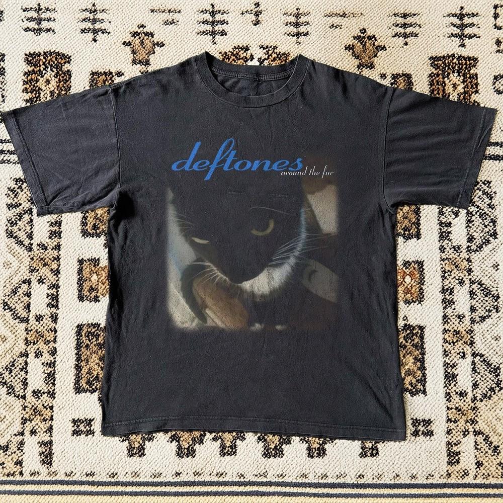 Deftones Around The Fur Meme cat Black Cotton Tshirt Unisex T-Shirt XXL