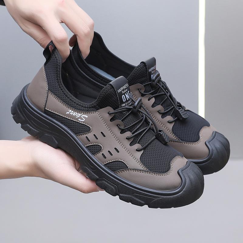 

Мужская сетчатая обувь на весну и осень, новая мягкая нескользящая пляжная обувь, удобная и износостойкая однопедальная повседневная обувь для альпинизма 45 темно-коричневого