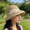French Retro Hepburn Style Love Rose Warped Edge Elegant Top Hat Summer Outing Sunscreen Sunshade Straw Bucket Hat