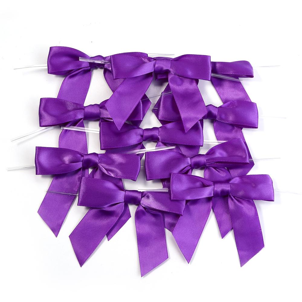 10pcs 9x9cm Ribbon Bow With Iron Wire Colorful Polyester Bow Tie For Wedding Party DIY Candy Biscuit Gift Packaging Seal Decor