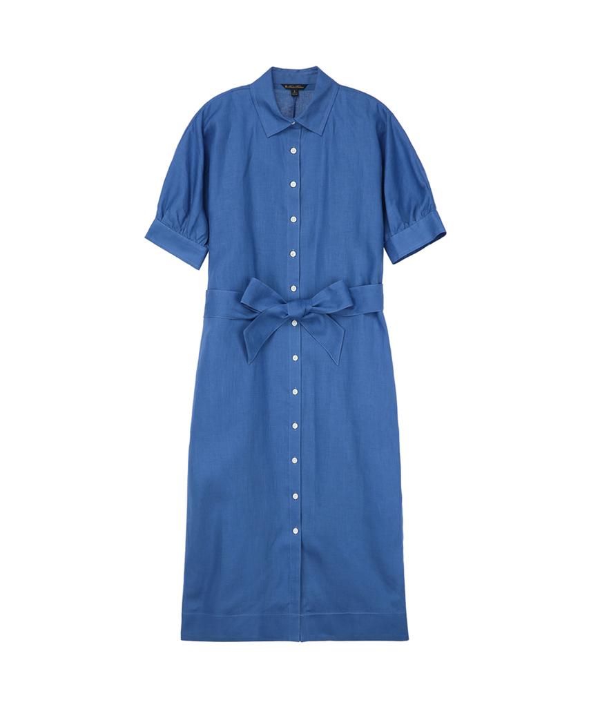 BROOKS BROTHERS Linen Belted Shirt Dress (Navy) (Bbdzwm7130Qes)