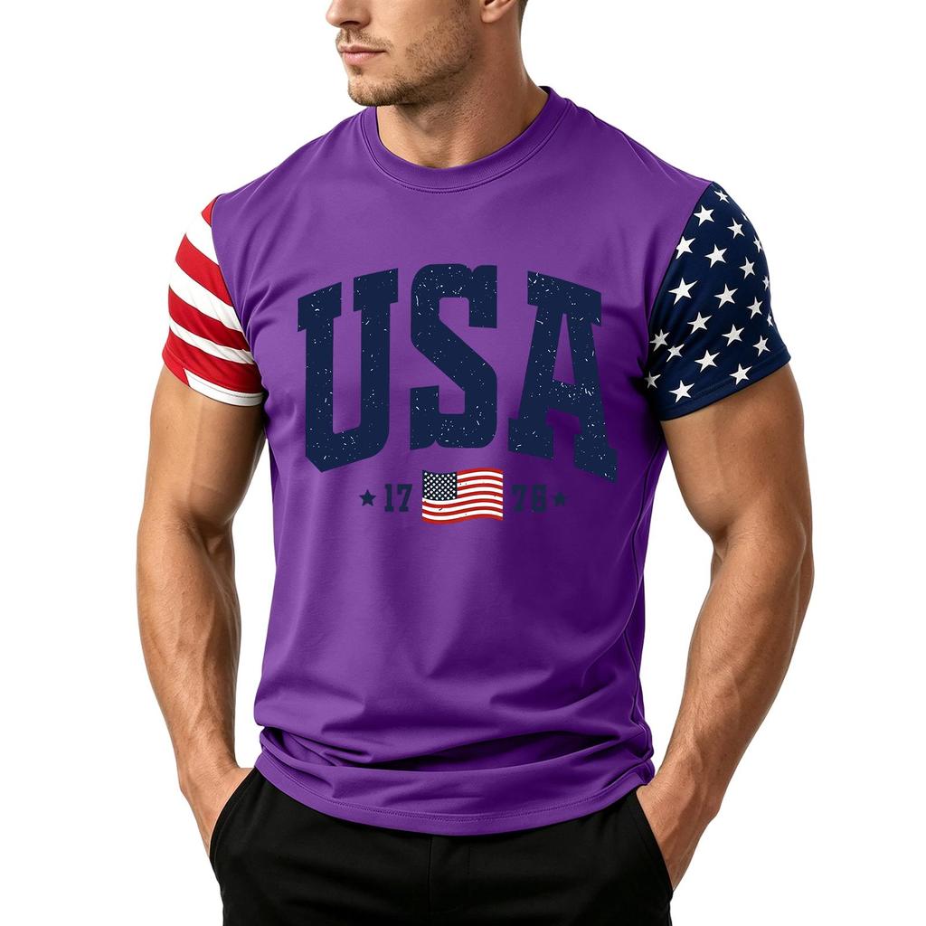 Men's Independence Day Flag Print Short Sleeve T-Shirt, Loose Casual Daily Summer Tops