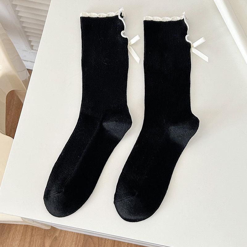 Spring Autumn Open Toe Cotton Stockings Women's Stockings Butterfly Knot Accessories Mid-Calf Stockings Casual Stockings Pile Stockings