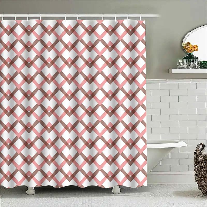 Red White Geometric Shower Curtain Bath Decor For Home Decoration Privacy Shield Waterproof Fabric Size Customizable (Width72, L