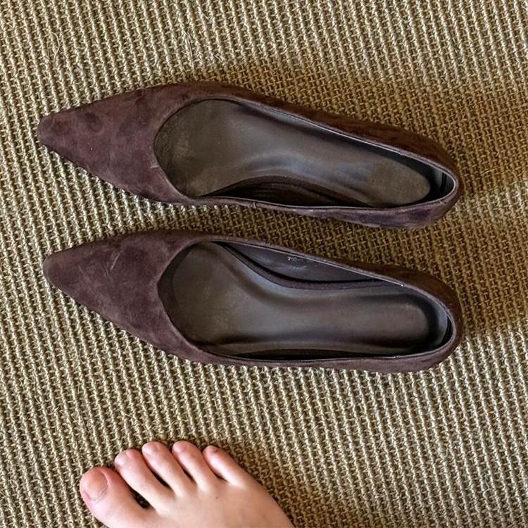 Sheepskin Version~ Minimalist Suede Pointed Head Shallow Mouth Small Wedge Heel Single Shoes Women's 2025 New Autumn Versatile Commuter Shoes