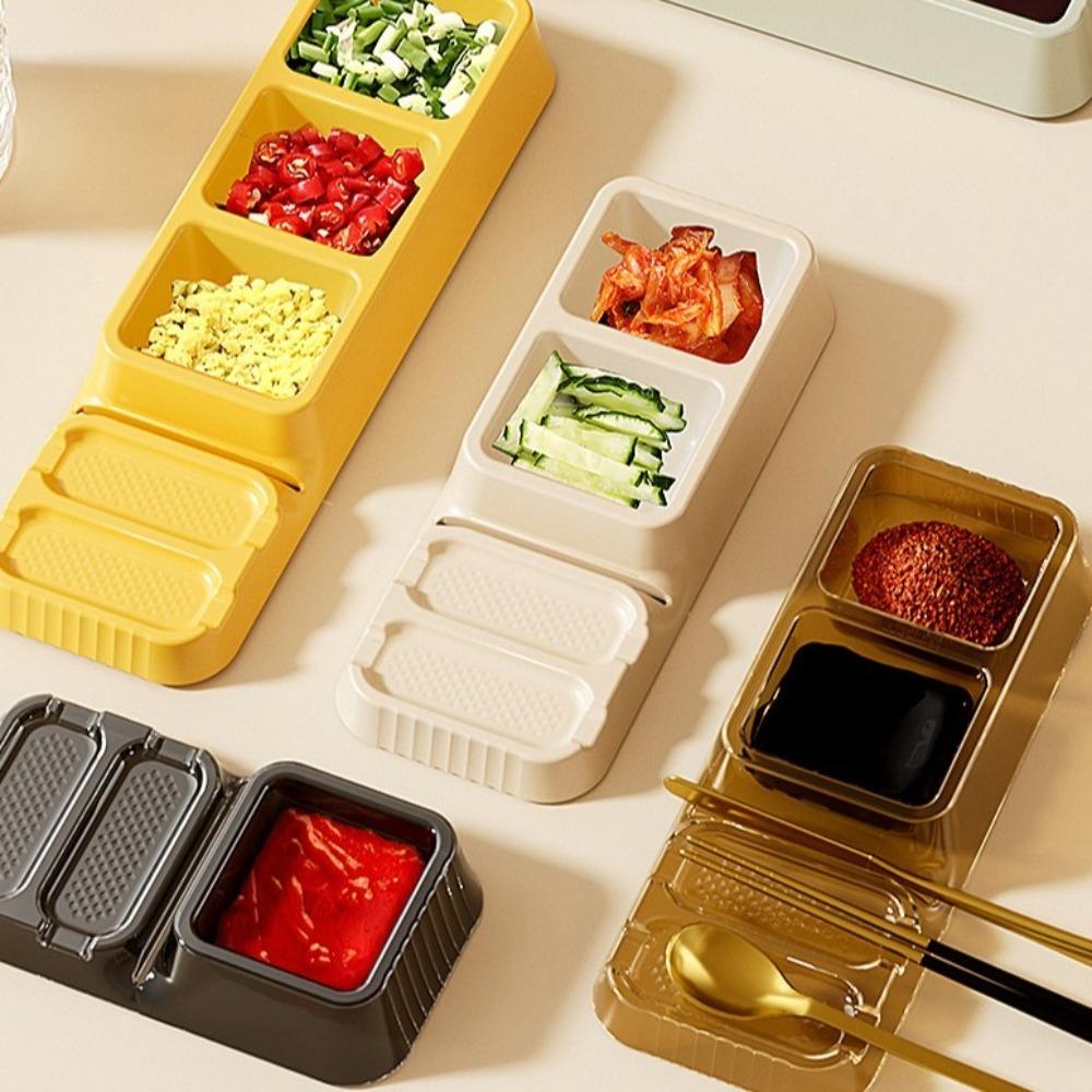 4PCS Square Hot Pot Dipping Bowl Plastic Sauce Separate Grid Plate Seasoning Dish  Hotel