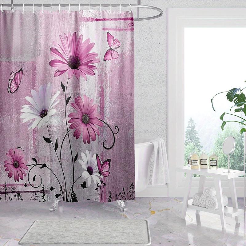 1Pc Bathroom Set DIY Polyester Waterproof 200x180CM Thickening Shower Curtain With Hooks Daisy Flower