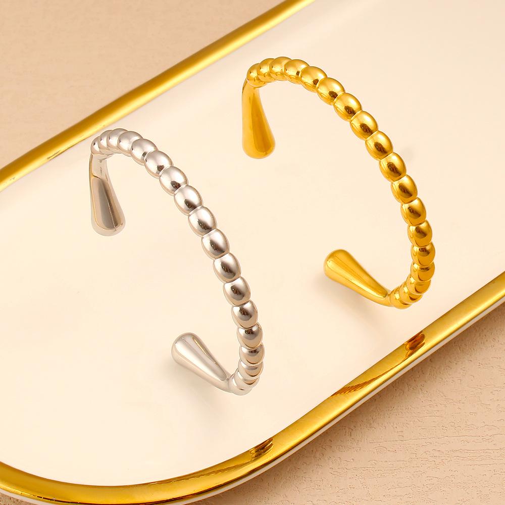 Versatile Beaded Open Bracelet - 18K Gold Plated Titanium Steel Fashion Accessory