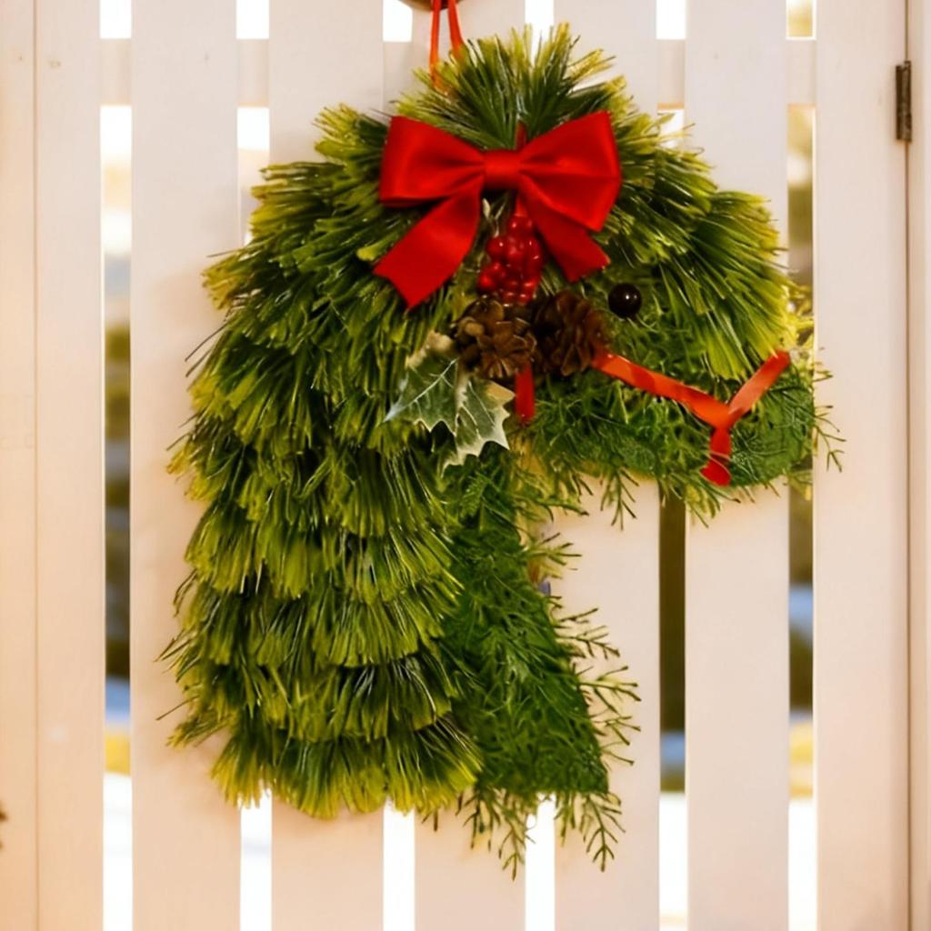 Weihnachtskranz für Haustür Wiederverwendbar Festlicher Pferdekopf Weihnachtskranz Dekoration für Innen Außen Fenster Kaminsims Restaurant