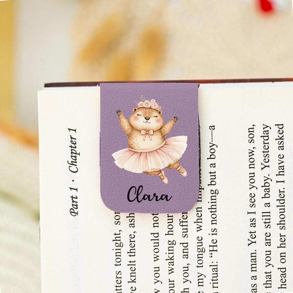 

1pc Diy Dance Bear Customizable Name Bookmark For Children read Book Girl Birthday Gift UV Print Personalized Bookmark SJ44-purple