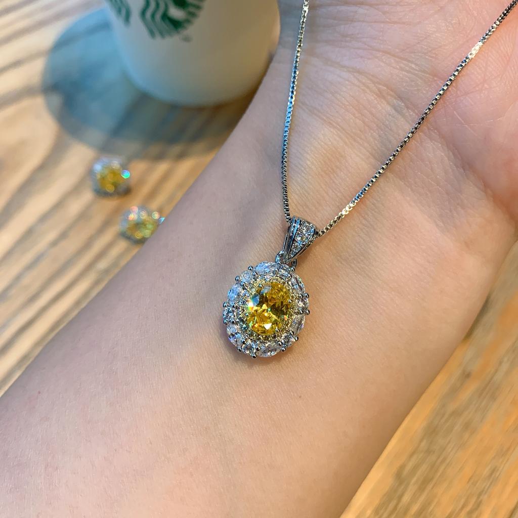 Huamei Jewelry Set Micro-inlaid Citrine Necklace Live Exquisite Yellow Gemstone Stud Earrings