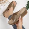 Fashion Vintage Cross Strap Slip On Sandals Women Wedge Medium Heels Slides Women 2025 Summer Comfortable Non Slip Outdoor Slippers