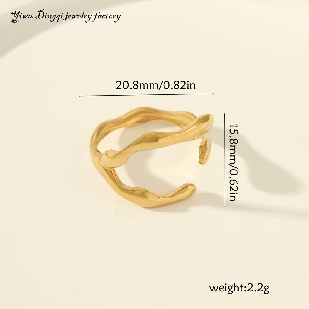 Luxury Non-Fading Drip Oil Open Ring - European and American Style Stainless Steel Statement Jewelry