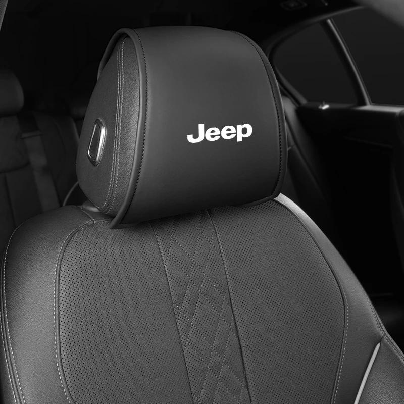 2Pcs Leather Car Seat Headrest Protective Covers Automotive Interior Accessories for Jeep Wrangler Grand Cherokee Compass