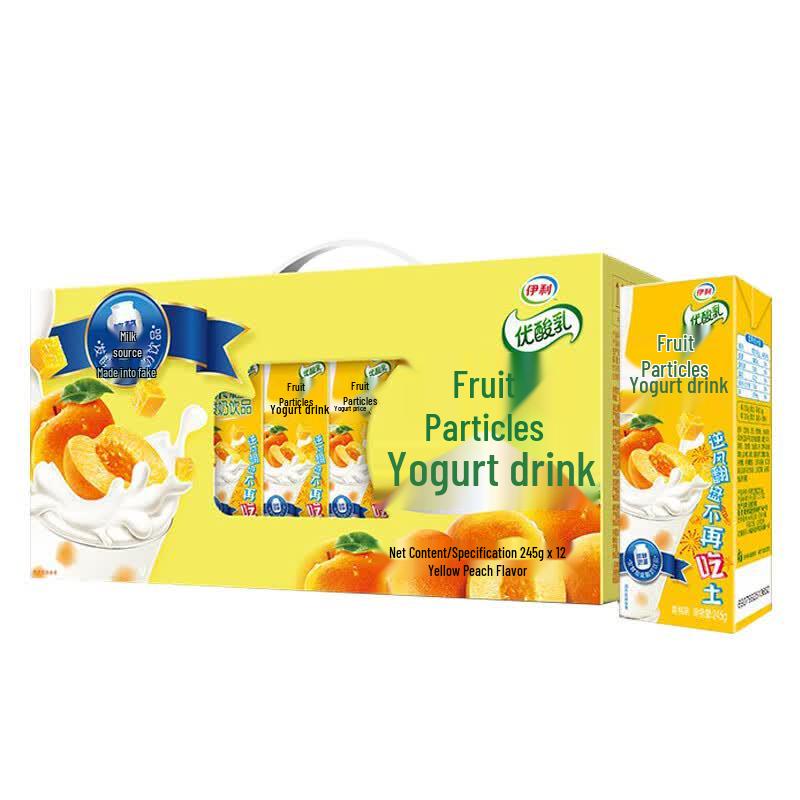 Yili UHT Fruit Yogurt Drink, Yellow Peach Flavor, Gift Box (12x245g)