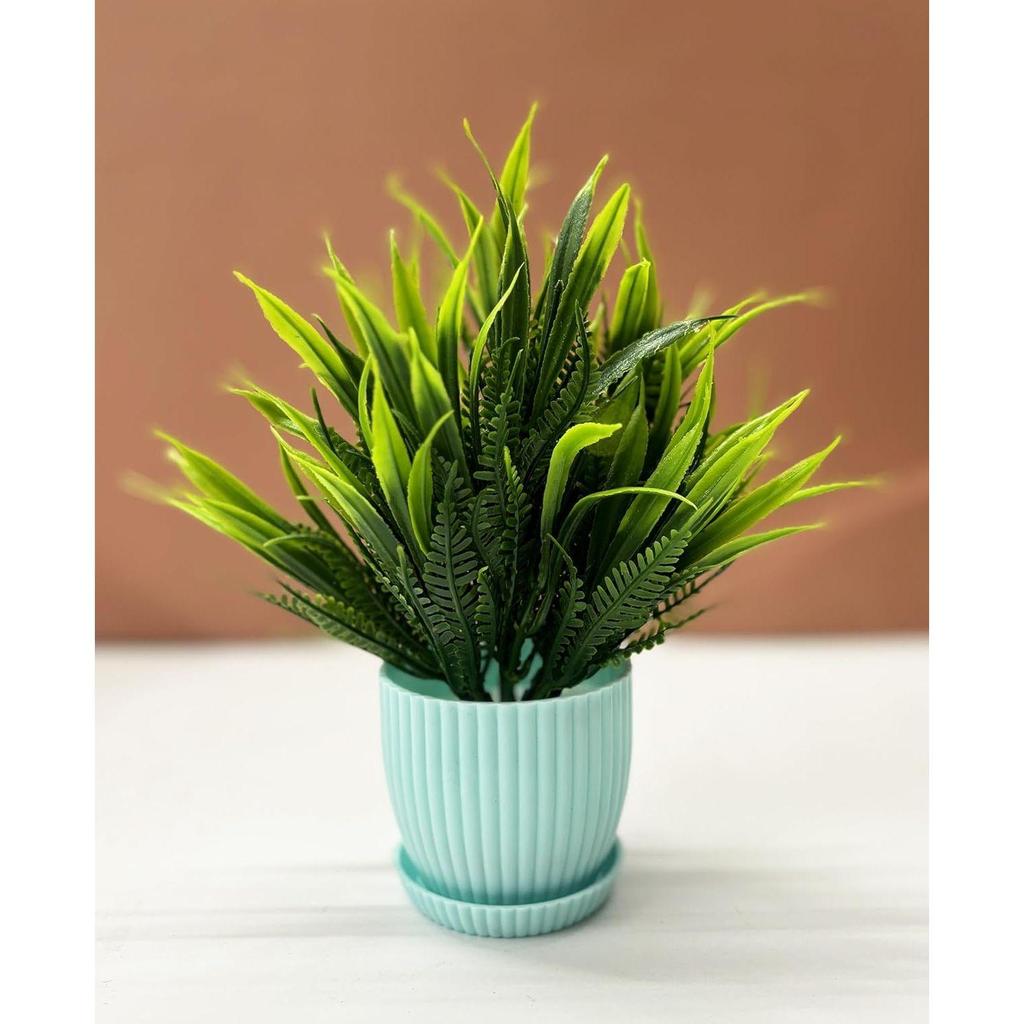 6 Stück Kleine Kunstpflanzen, Mini Künstliche Pflanzen Indoor für Zuhause Bauernhaus Badezimmer Regal Deko (Hellblau, Höhe : 17CM)