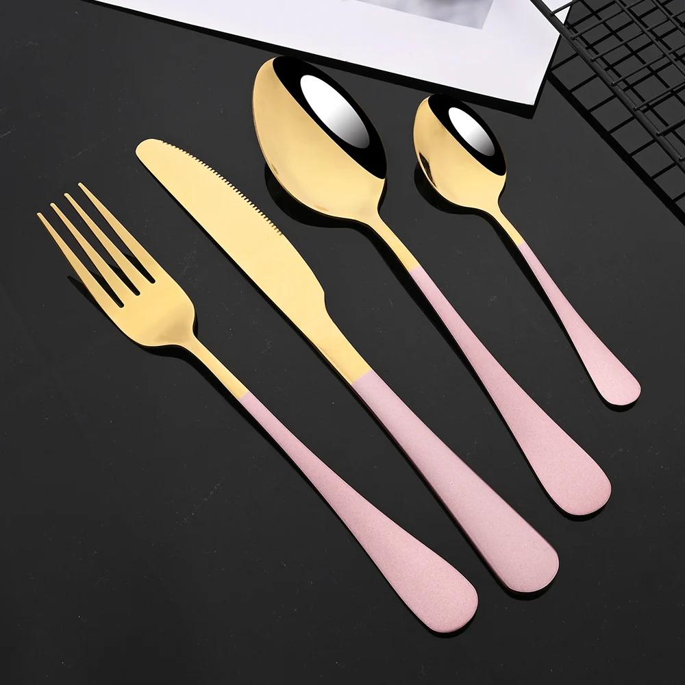 24Pcs Black Gold Western Dinnerware Set Stainless Steel Cutlery Set Fork Knife Spoon Tableware Set Flatware Set Silverware Set