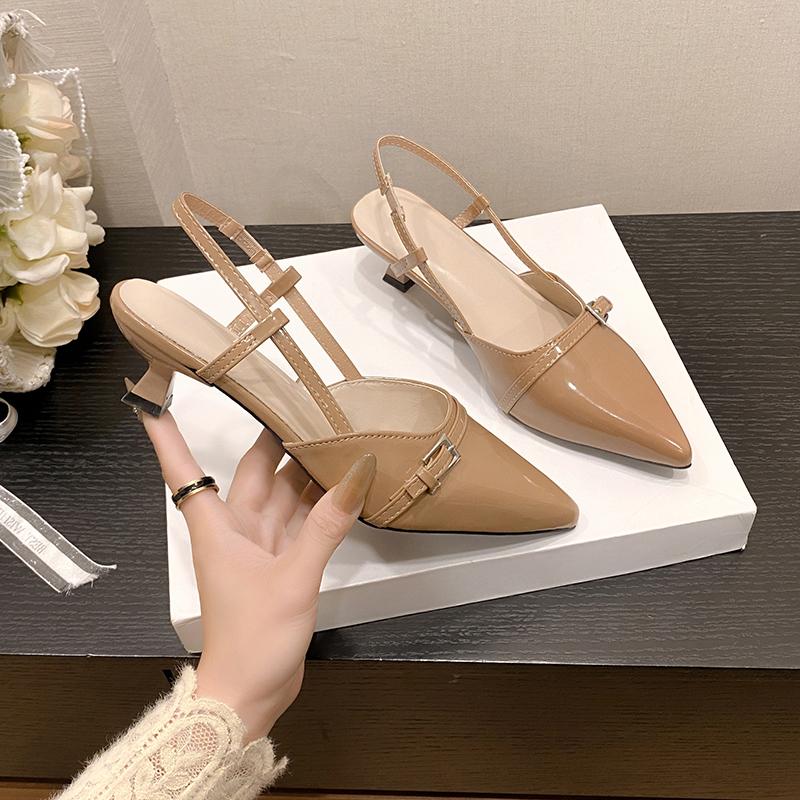 Summer And Autumn New French Medium-High-Heeled Sandals Women'S Shoes Temperament Small Fragrant Pointed Toe Single Shoes