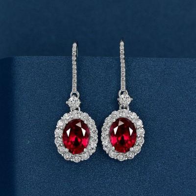 100% 925 Sterling Silver Vintage Oval Cut White Gold Natural Gemstone Red Ruby Earring For Women Fine Jewelry Gifts