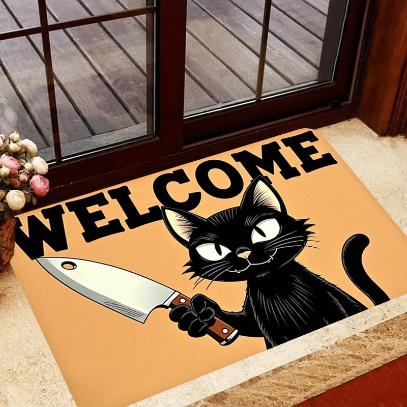 VIKAMA Black Cat Humorous Welcome Doormat – Non-Slip, Noise-Reducing Entryway Mat for Hallways, Bathrooms, and Home Decor
