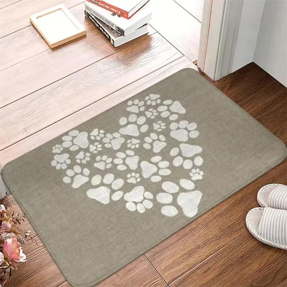 Multi‑Color Dog Paws and Bones Woof Welcome Mat Non‑Slip Rug for Pet‑Loving Home Decor