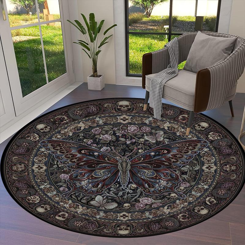 Schmetterling Gotischer Prunk Runder Teppich, Teppich für Wohnzimmer Schlafzimmer Sofa Spielzimmer Dekor, Rutschfeste Fußmatte83