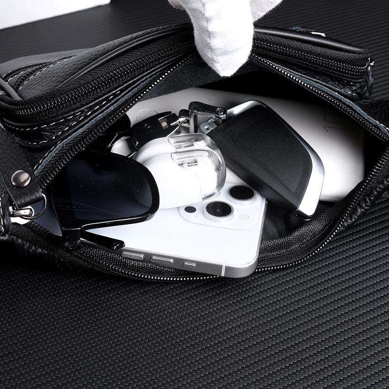 Crossbody Bag Men's Multi-Layer PU Shoulder Bag Business Chest Bag Commuter Waist Bag