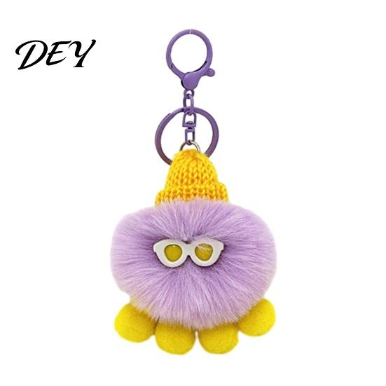 Octopus Bag Accessories Plush Keychain, Fuzzy Stuffed Sea Animal Charm, Hanging Portable Key Holder Knit Hat with Keyring for Backpacks and