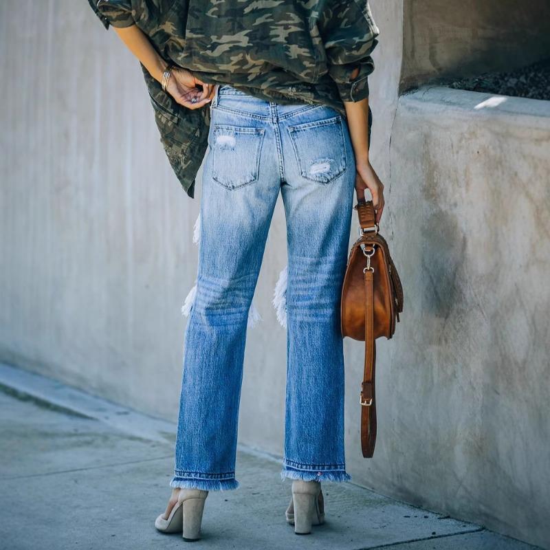Women's jeans loose ripped and thin washed women's denim trousers