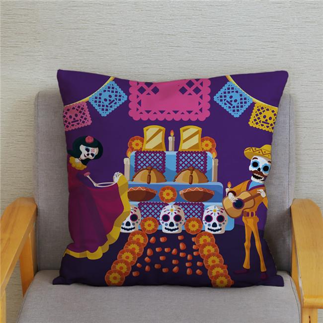 Mexican Day of The Dead Pillowcase Bedroom Living Room Sofa Home Decoration  Cartoon Flower Skull Print Cushion Cover