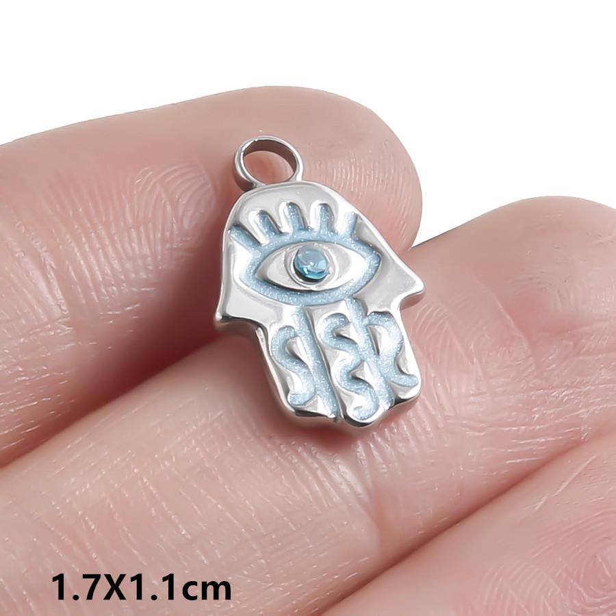 

Hand Drip Oil Blue Sun Eye Pendant Rhinestone Stainless Steel Evil/Turkish Eye Charms For Jewelry Making Supplies Charm Material