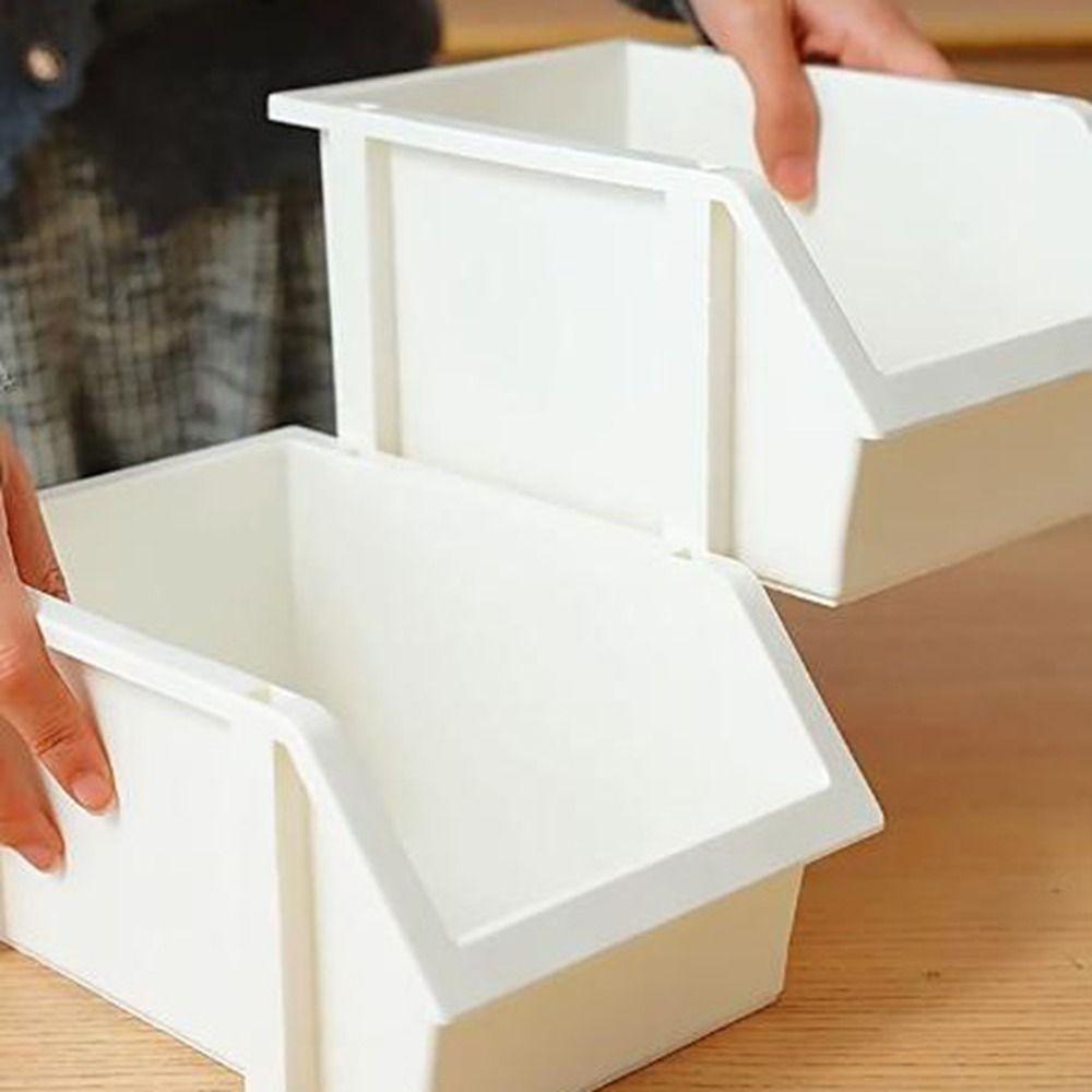 White/Grey Stackable Desk Organizer Plastic Desktop Storage Box Grooved Storage Boxes  Jewelry