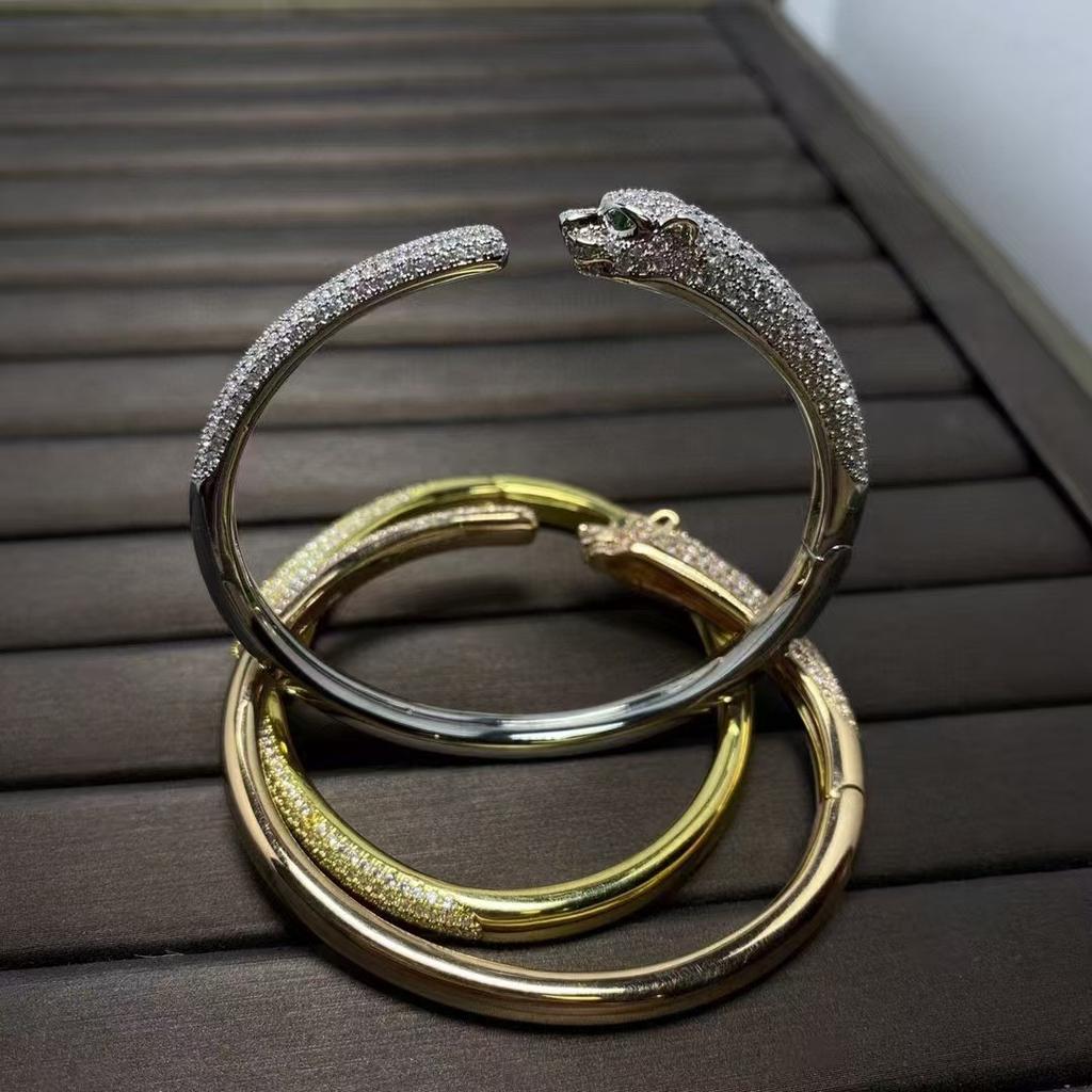 European and American Leopard Head Full Diamond Bracelet, Fashionable and Simple Fine Version Naked Leopard Bracelet for Women
