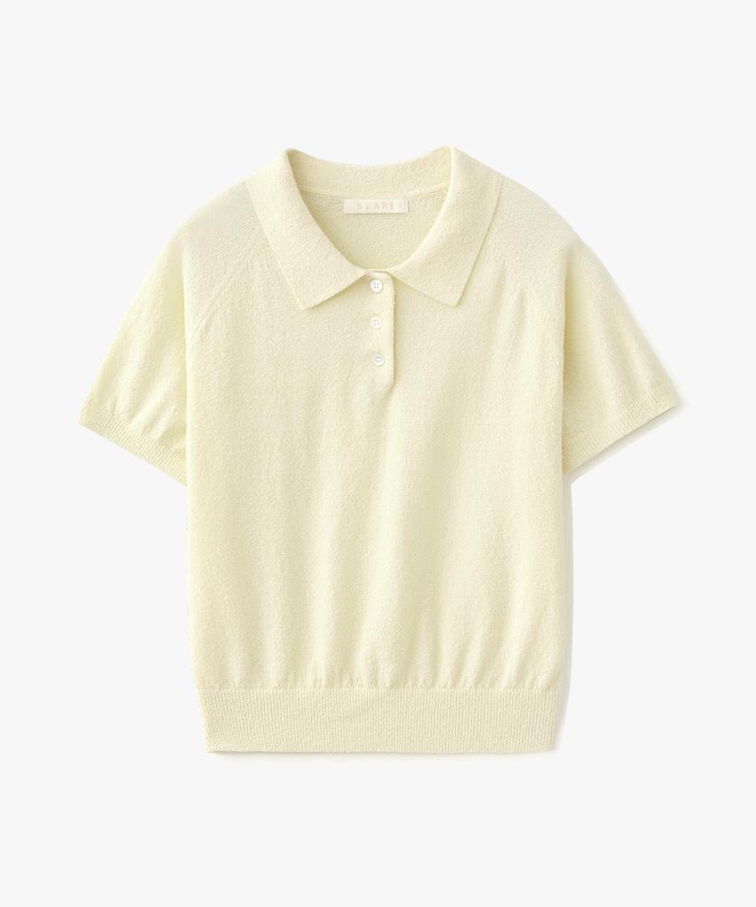 SUARE WOMEN Cotton Boucle Button Collar Knit Yellow