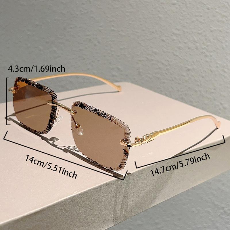 Rimless Square Sunglasses Men Women Fashion Gradient Lens Trendy Style Sun Glasses for Outdoor Driving Holiday