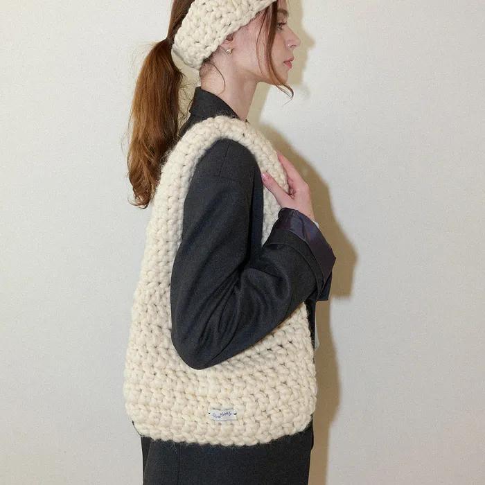 Wool 100% Handmade Crochet Shoulder Bag _ Cream